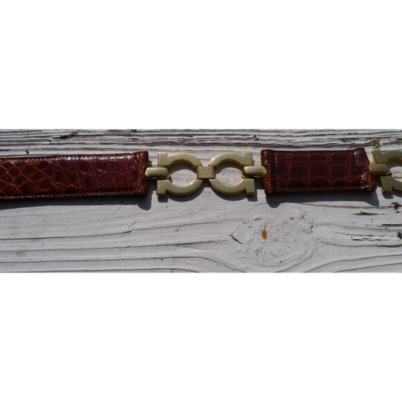 Beltrami Luxury Real Crocodile & Brass Belt Sz 75 Italy / US 30” Brown 3410 main image 14